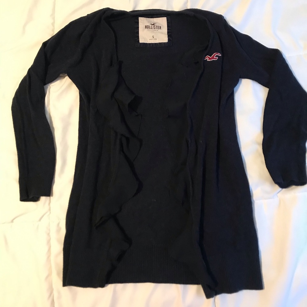Hollister Navy Blue Cardigan Sweater with Ruffles
